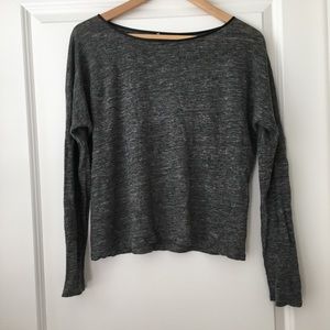 Vince Semi-Sheer Linen Tee Leather Trim - XS